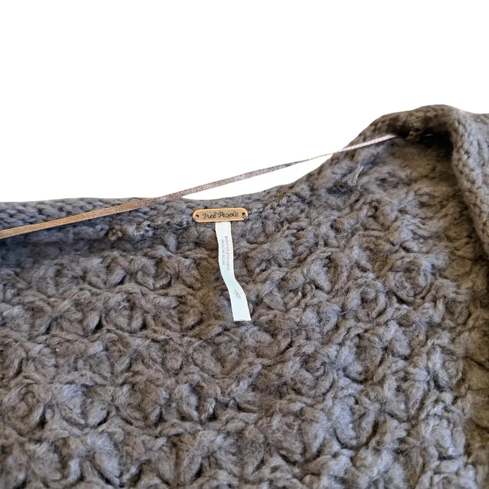 Free People Chunky Pullover V-Neck Sweater Neutral Brown Wool Stretch Size Large